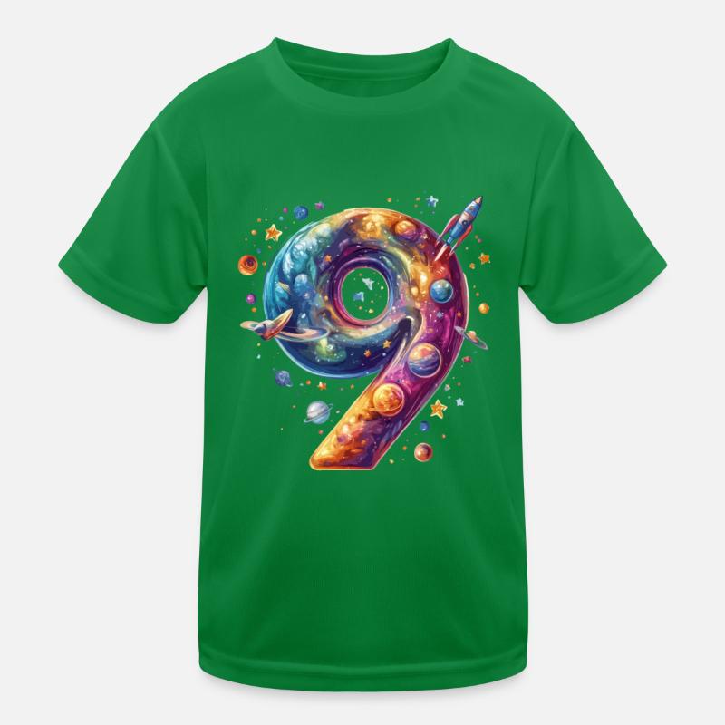 9th Birthday Space Kids Functional T-Shirt