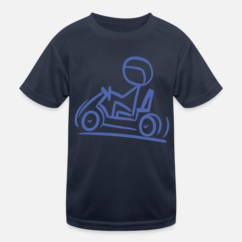 Go-Kart Silhouette Stick Figure Line Drawing Kids Functional T-Shirt