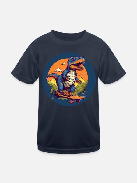Dino T-Rex auf dem Skateboard - Kinder Funktions-T-Shirt - Navy