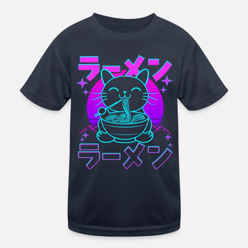 Retro Kawaii Katze isst Ramen Kinder Funktions-T-Shirt