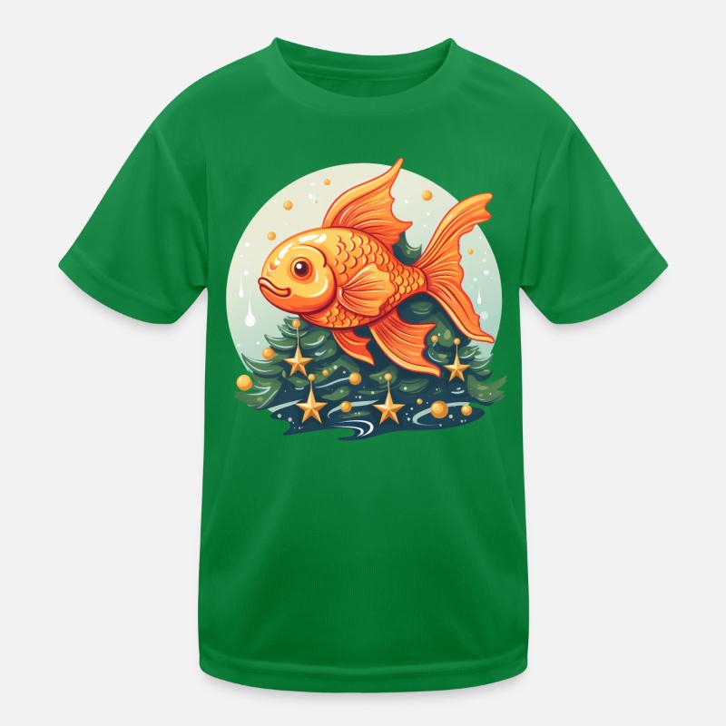 Weihnachtsbaum mit Goldfischen Kinder Funktions-T-Shirt