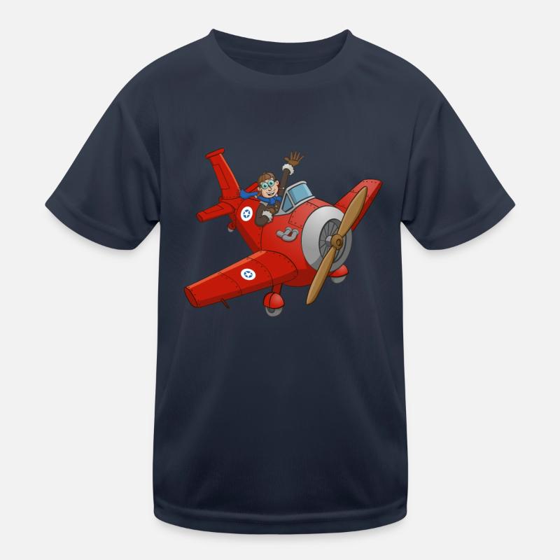 Der gut gelaunte Pilot im roten Flugzeug. Kinder Funktions-T-Shirt
