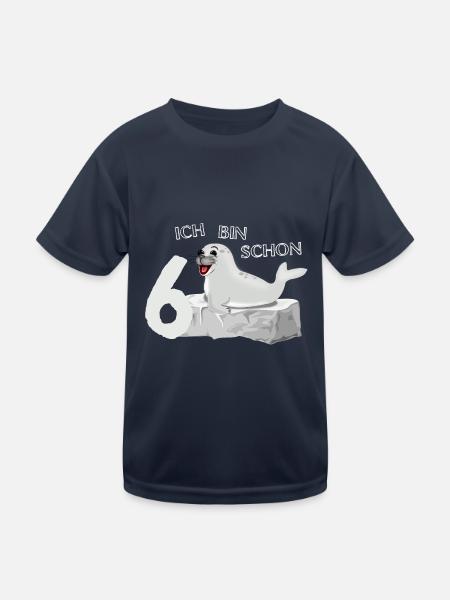 Lachende Robbe auf Fels - 6. Geburtstag - Kinder Funktions-T-Shirt - Navy - Vorne