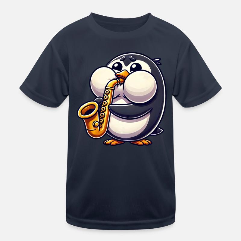 Penguin Saxophone Classical Music Thick Cheeks Kids Functional T-Shirt