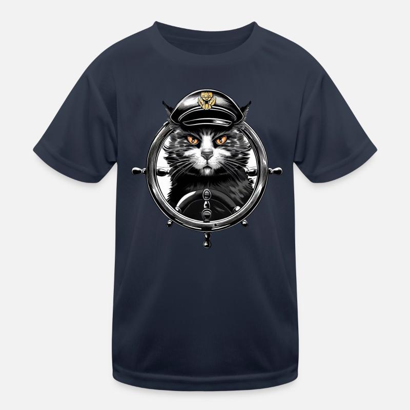 Capitaine de chat au volant - Maritime Animal Design T-shirt sport Enfant