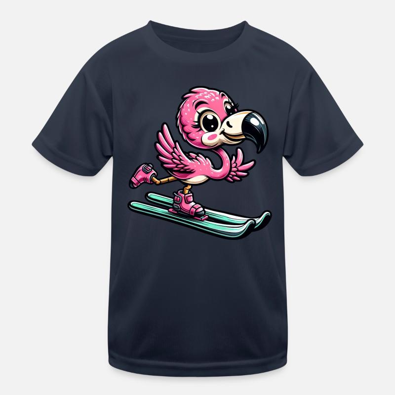 Flamingoski - Comic Skifahrer Urlaub Kinder Funktions-T-Shirt