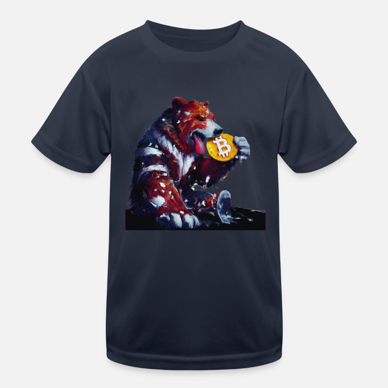 Capitalist bear eats Bitcoin cryptocurrency Kids Functional T-Shirt