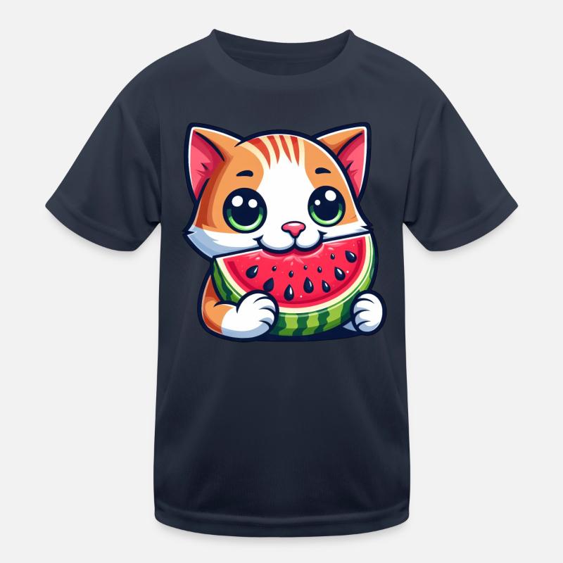 Chat avec melon drôle fruit dessin animé chat T-shirt sport Enfant