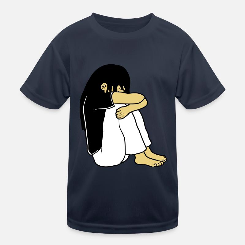 Trauriges Sitzendes Mädchen Kinder Funktions-T-Shirt