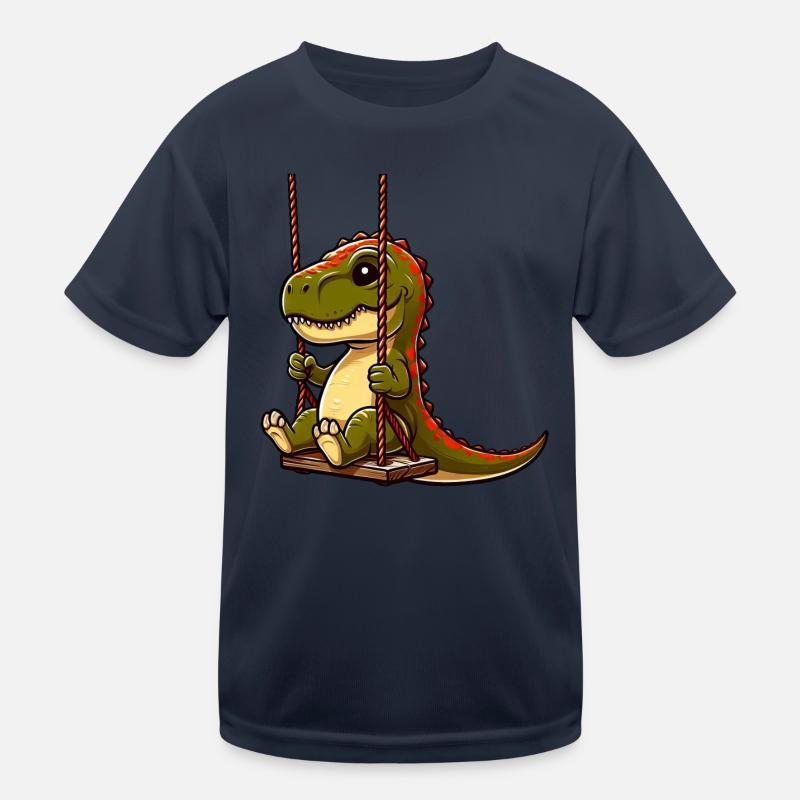 Pensive T-Rex on Playground Swing Kids Functional T-Shirt