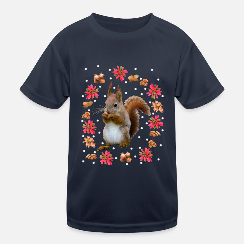 Squirrels with nuts, poinsettia, hazelnut Kids Functional T-Shirt