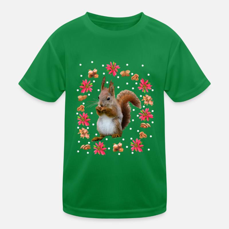 Squirrels with nuts, poinsettia, hazelnut Kids Functional T-Shirt