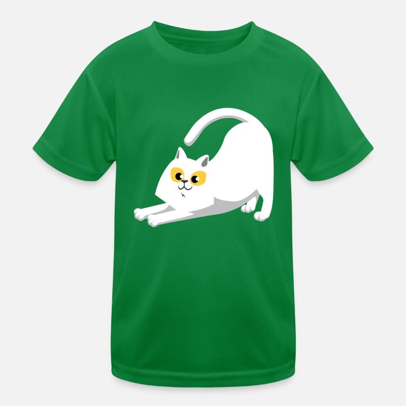 White cat stretching Kids Functional T-Shirt