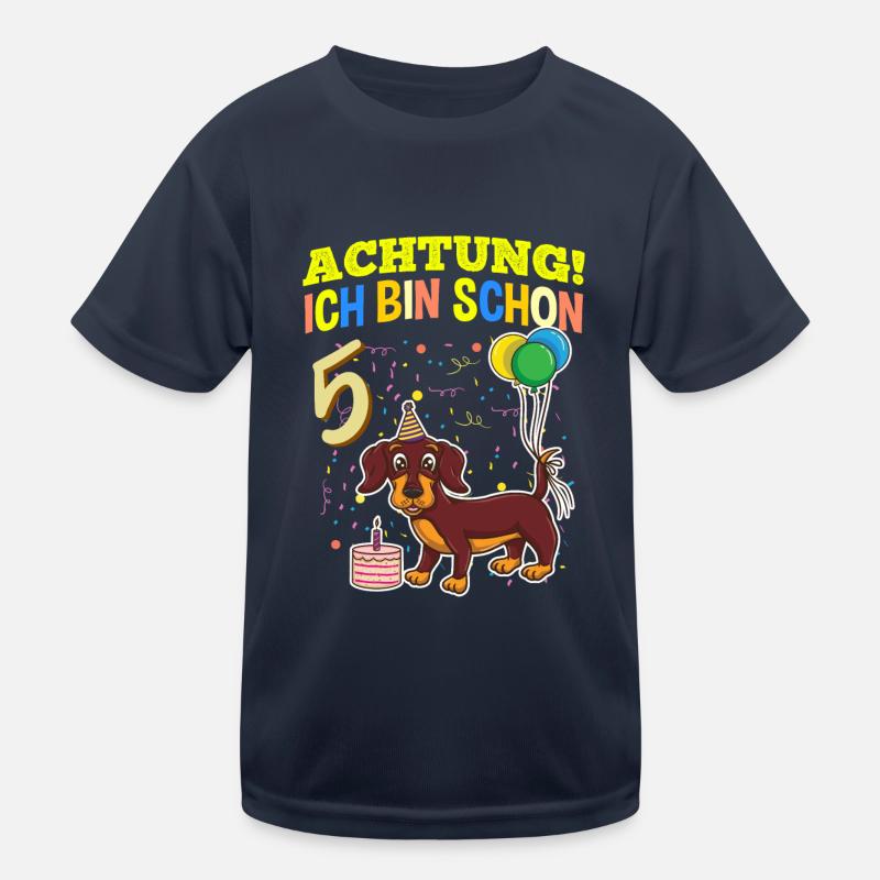 Achtung Ich Bin Schon 5 Tier Geburtstag Dackel Kinder Funktions-T-Shirt