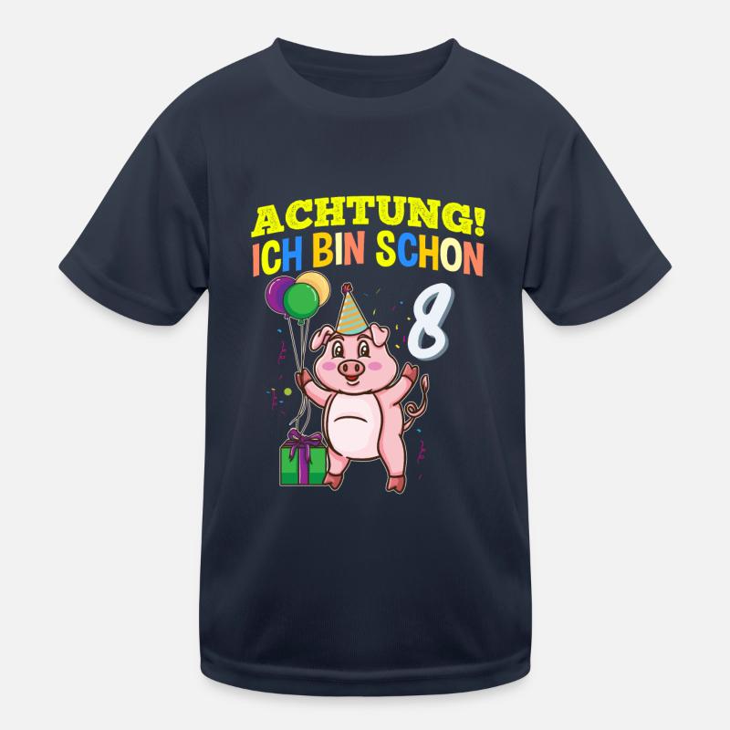 Achtung Ich Bin Schon 8 Geburtstag Schwein Kinder Funktions-T-Shirt