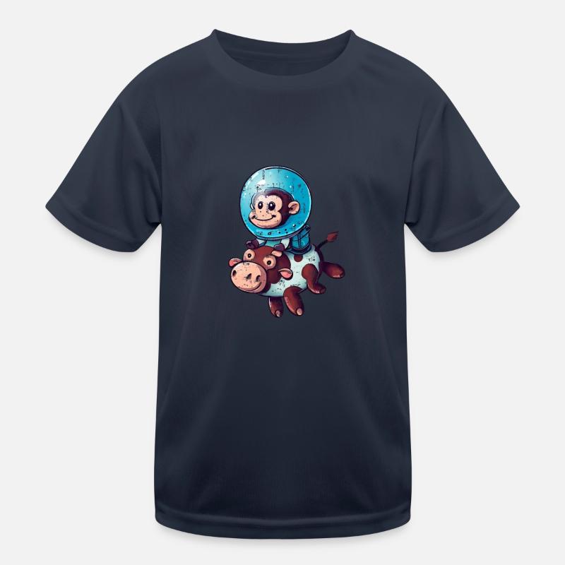 Affe auf Kuh Rakete Schuttle Astronaut Kosmonaut Kinder Funktions-T-Shirt