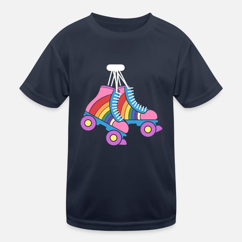 Retro Rollschuhe Regenbogen Derby-Skater Kinder Funktions-T-Shirt