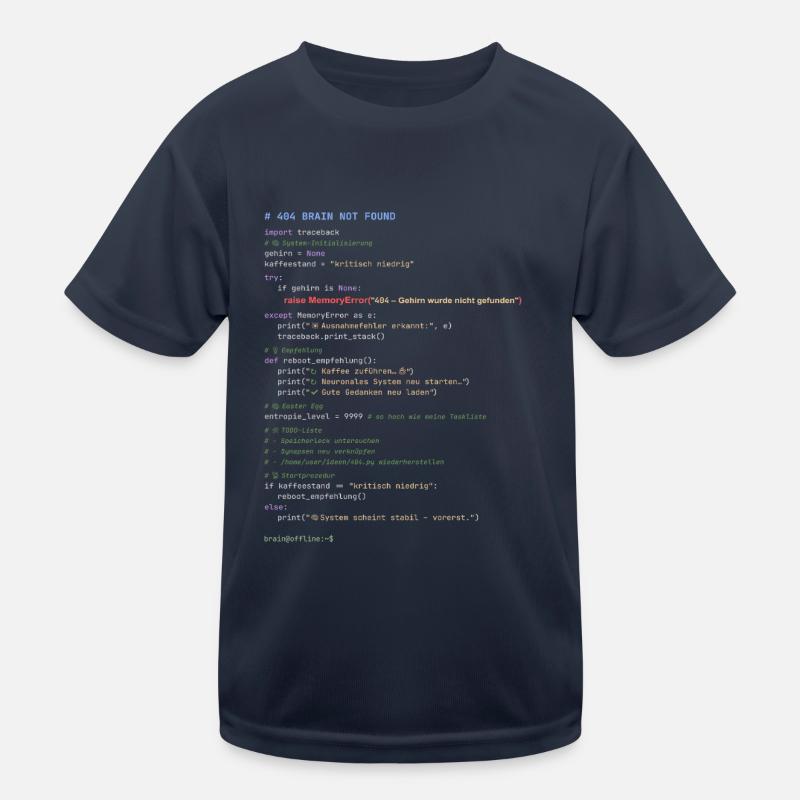 404 Brain Not Found Python Code Kids Functional T-Shirt