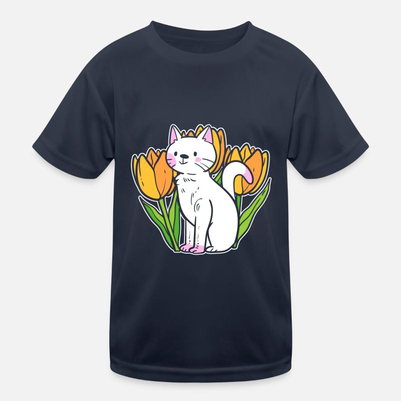 Katze mit Tulpen Gärtner Kinder Funktions-T-Shirt