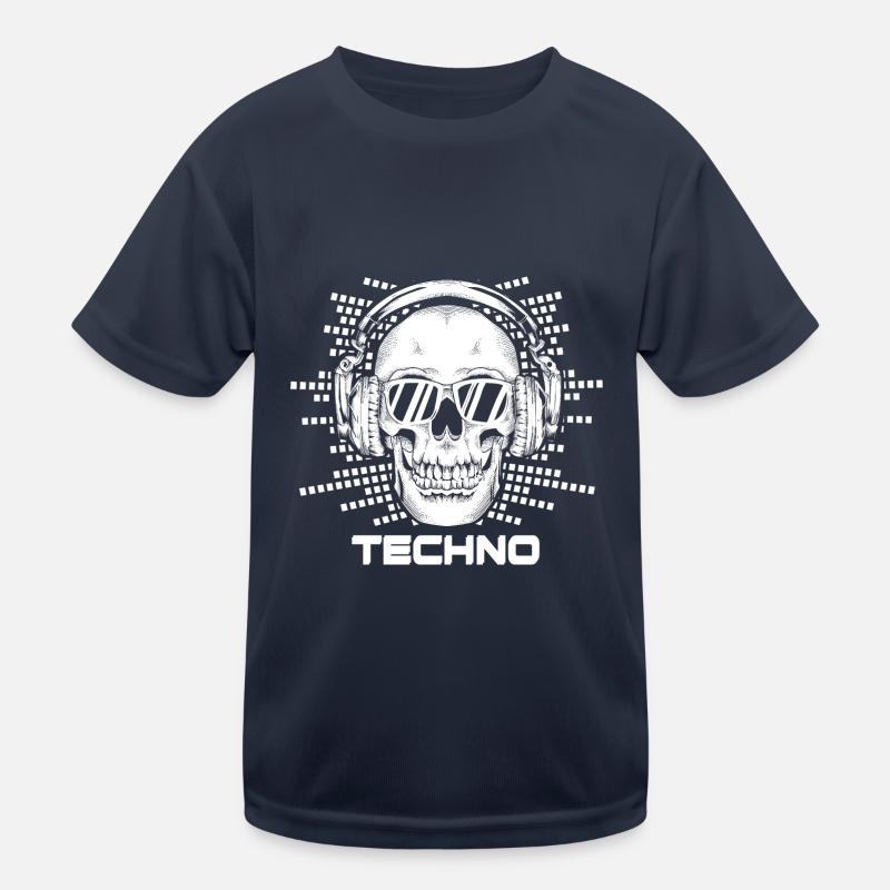 Techno Musik Minimal Schädel Brille - Kinder Funktions-T-Shirt - Navy