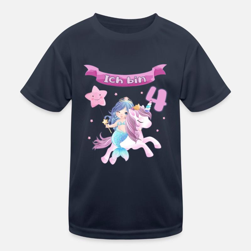 4. Geburtstag - Meerjungfrau mit Einhorn Mädchen 4 Kinder Funktions-T-Shirt