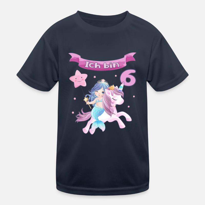 6. Geburtstag - Meerjungfrau mit Einhorn Mädchen 6 Kinder Funktions-T-Shirt