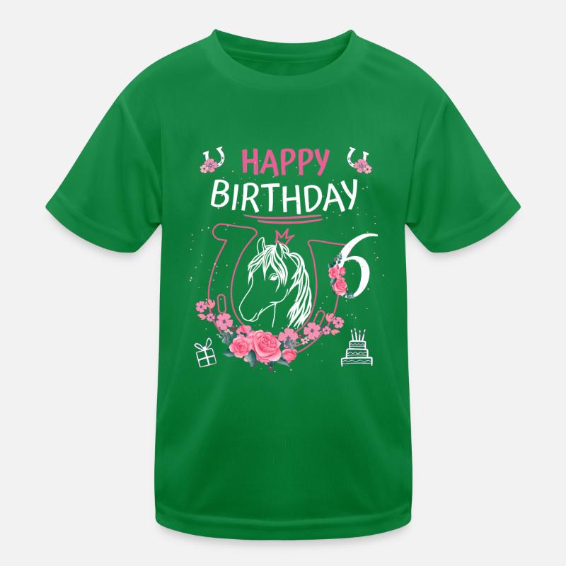 Pferde Geburtstag - Mädchen reiten Hufeisen 6 Kinder Funktions-T-Shirt