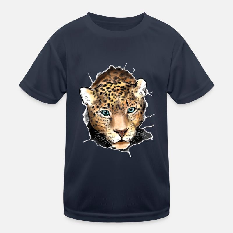 Hervor springender Leopard - Kinder Funktions-T-Shirt - Navy