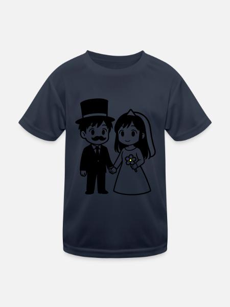 Bride and groom Couple Anime - Kids Functional T-Shirt - navy - Front