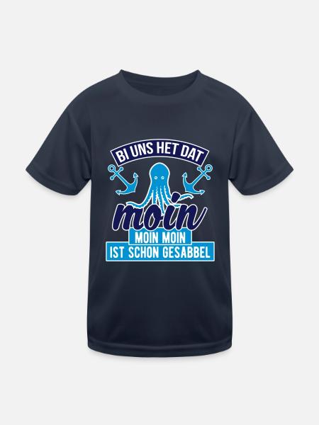 Moin Bei uns heißt das Moin. Moin moin ist schon - Kinder Funktions-T-Shirt - Navy - Vorne