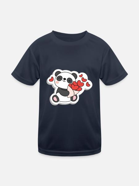 Niedlicher Panda mit Herzen - Kinder Funktions-T-Shirt - Navy - Vorne