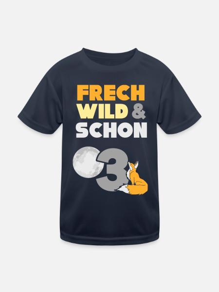 3 Jahre Geburtstag Junge Mädchen Fuchs - Kinder Funktions-T-Shirt - Navy - Vorne