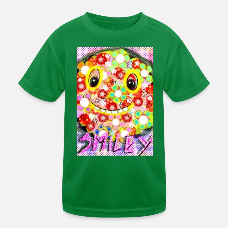 Bunte Pixel-Silhouette mit Smile Kinder Funktions-T-Shirt
