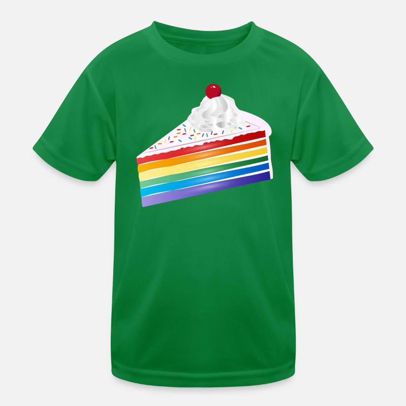 Stück Regenbogen Kuchen mit Sahne und Kirsche Kinder Funktions-T-Shirt