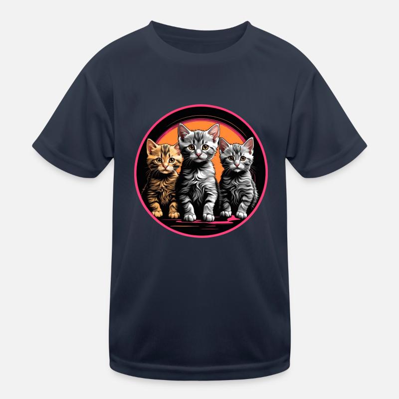 Three cute kittens in a round frame Kids Functional T-Shirt