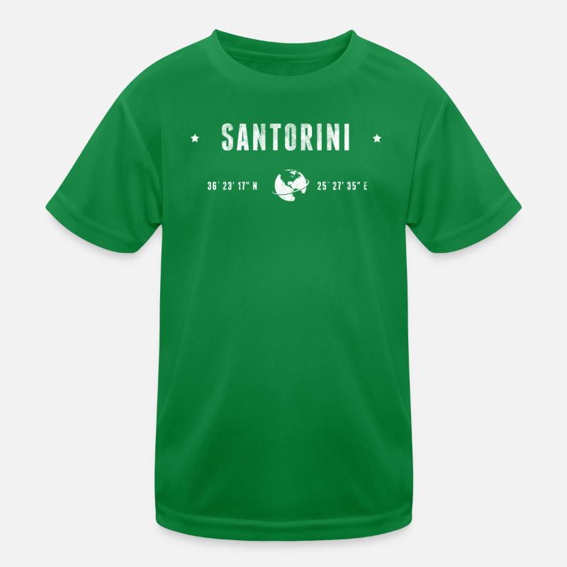 Santorini Stylized Geographical Coordinates Kids Functional T-Shirt