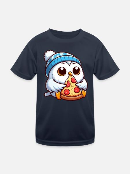 Eule Schneeeule Pizza Pizzaliebhaber Winter - Kinder Funktions-T-Shirt - Navy