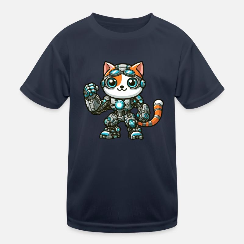 Cool dessin animé chat chat robot cyborg mecha T-shirt sport Enfant