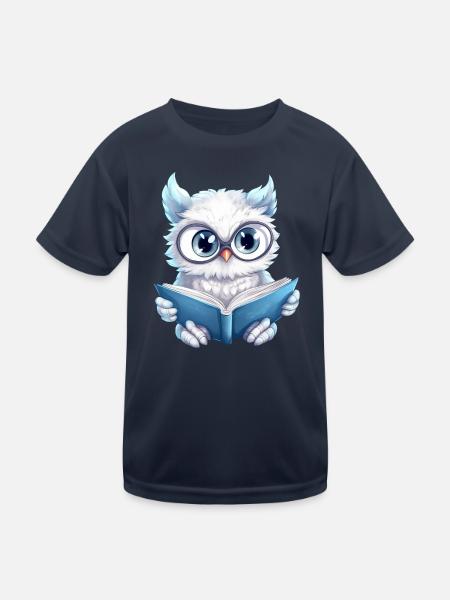 Lesende Schneeeule: Das perfekte Design für Bücher - Kinder Funktions-T-Shirt - Navy