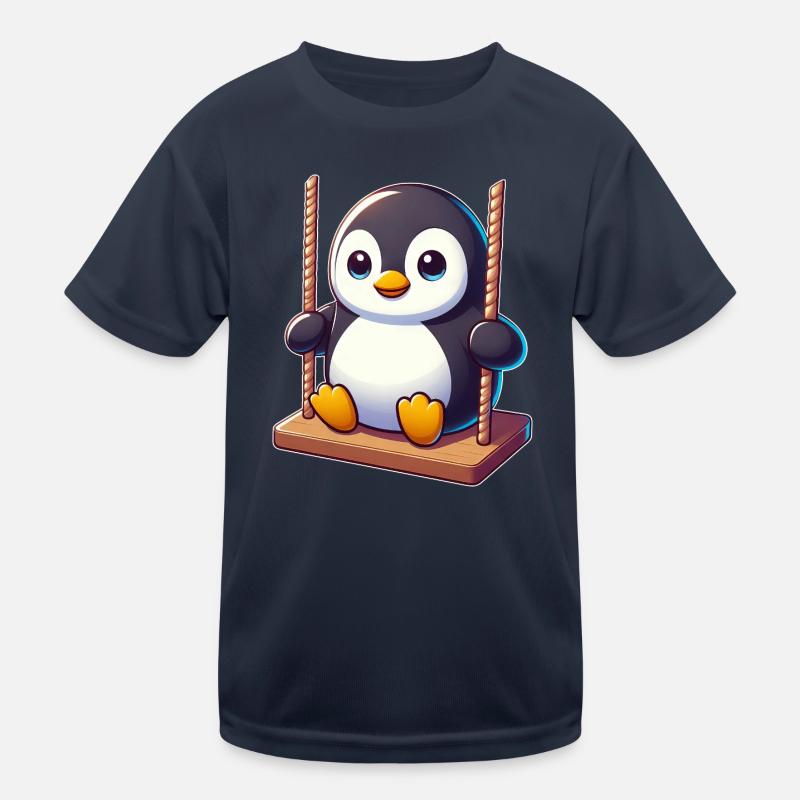 Cute Penguin on Swing Playground Cartoon Kids Functional T-Shirt