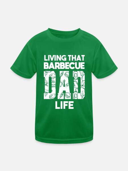 Living That Barbecue Dad Life BBQ Fan Grilling - Kids Functional T-Shirt - kelly green - Front