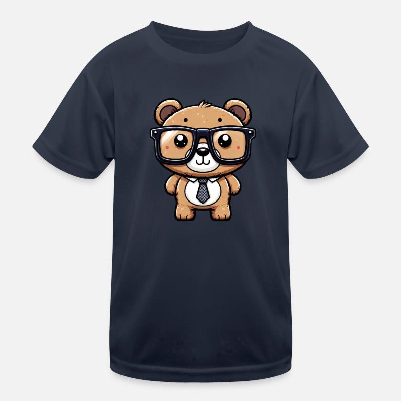 Nerdy bear with glasses Kids Functional T-Shirt