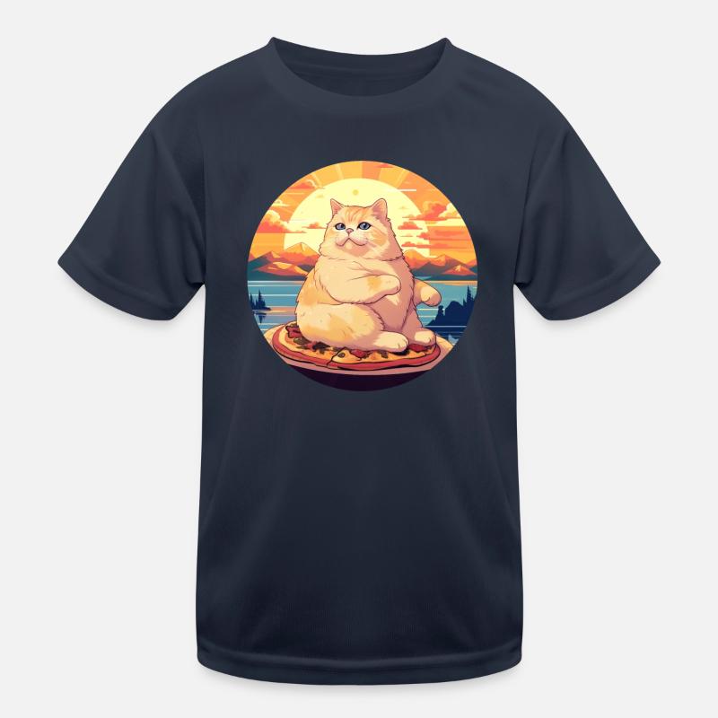 Sunset Feast: Chubby Cat Enjoys Kids Functional T-Shirt