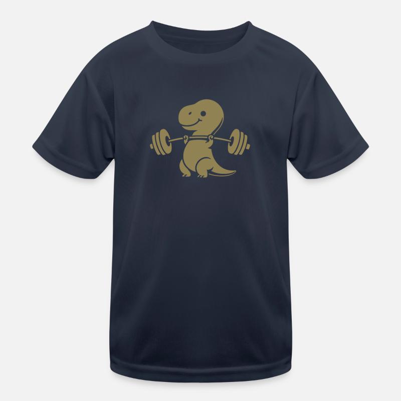 T-Rex mit Hantel Workout Kinder Funktions-T-Shirt