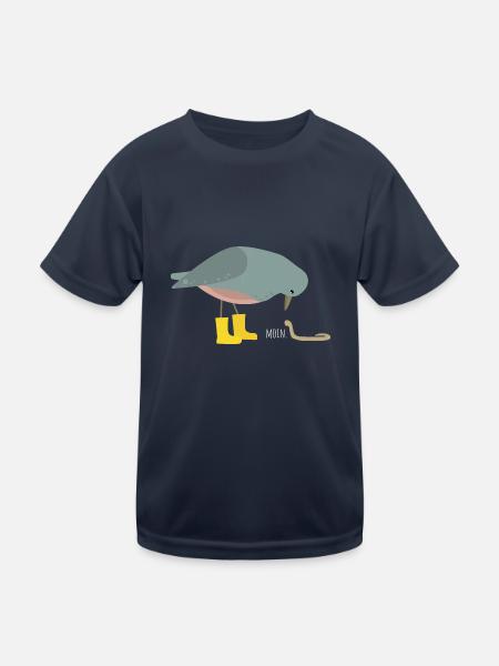 Taube mit Wurm - Kinder Funktions-T-Shirt - Navy - Vorne