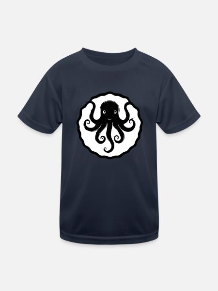 Oktopus im Cartoon Stiel - Kinder Funktions-T-Shirt - Navy