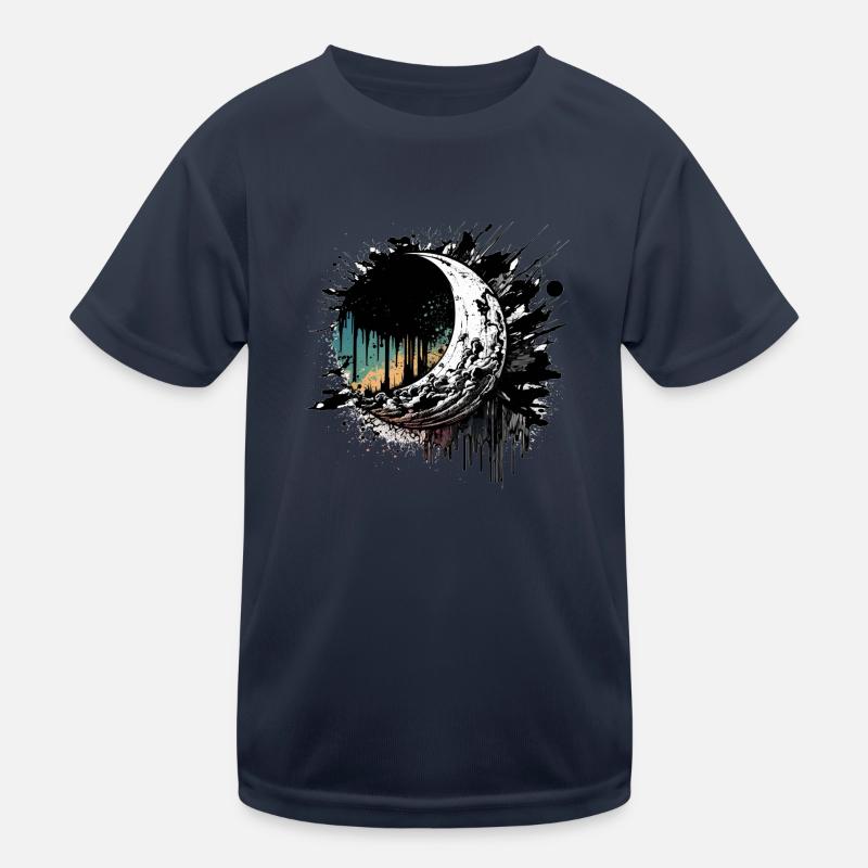 Moon Color Drop Black Multicolored Kids Functional T-Shirt