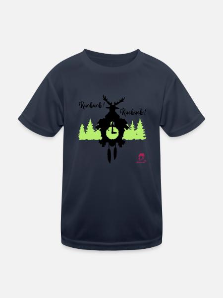 Kuckuck...Kuckuck... Kuckucksuhr mit Hirschgeweih - Kinder Funktions-T-Shirt - Navy - Vorne