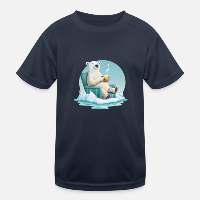 Entspannter Eisbär mit einem Kaffee Kinder Funktions-T-Shirt