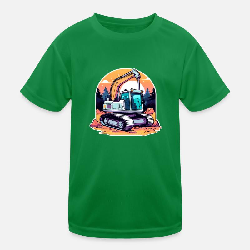 Excavator Construction Site Drawing Kids Functional T-Shirt